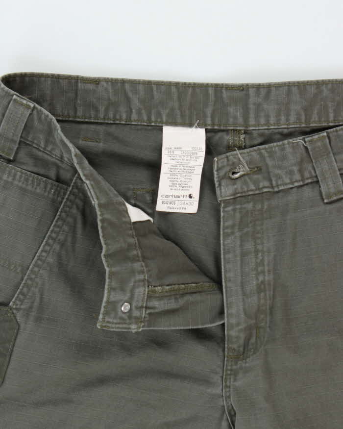 Vintage Carhartt B342 Moss RipStop Cargo Double Knee Canvas Relaxed Fit Carpenter Trousers - W34 L29