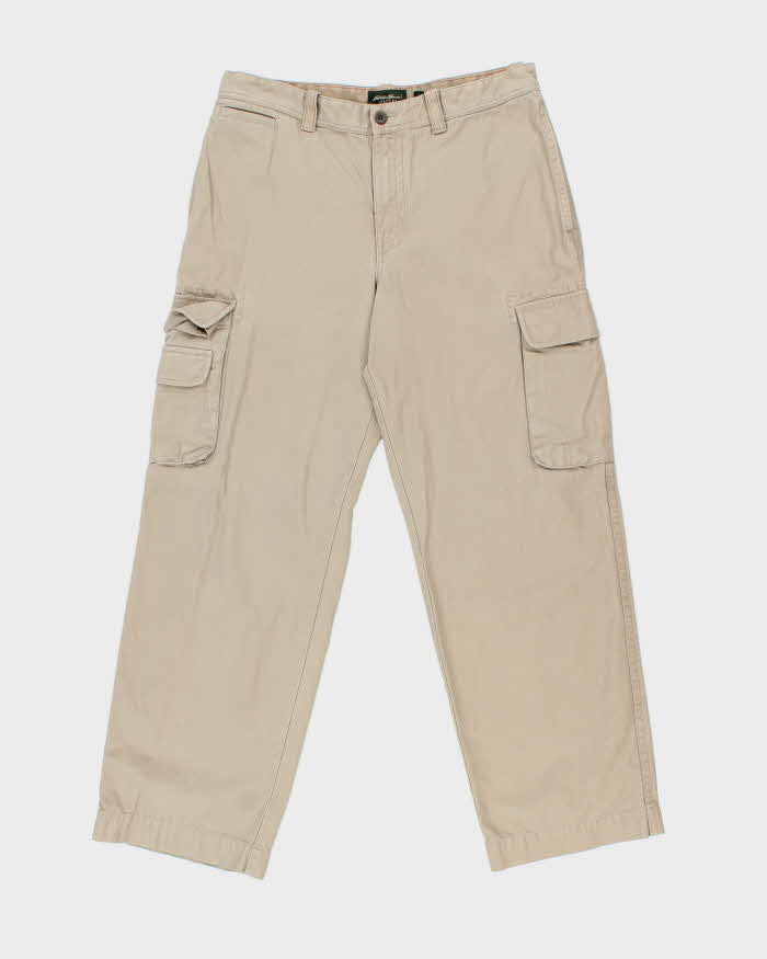 Vintage Eddie Bauer Khaki Utility Fit Heavyweight Wide Leg Workwear Trousers - W34 L32