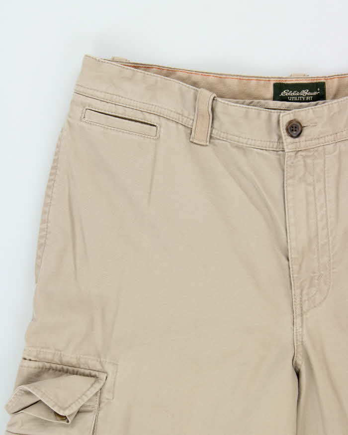 Vintage Eddie Bauer Khaki Utility Fit Heavyweight Wide Leg Workwear Trousers - W34 L32