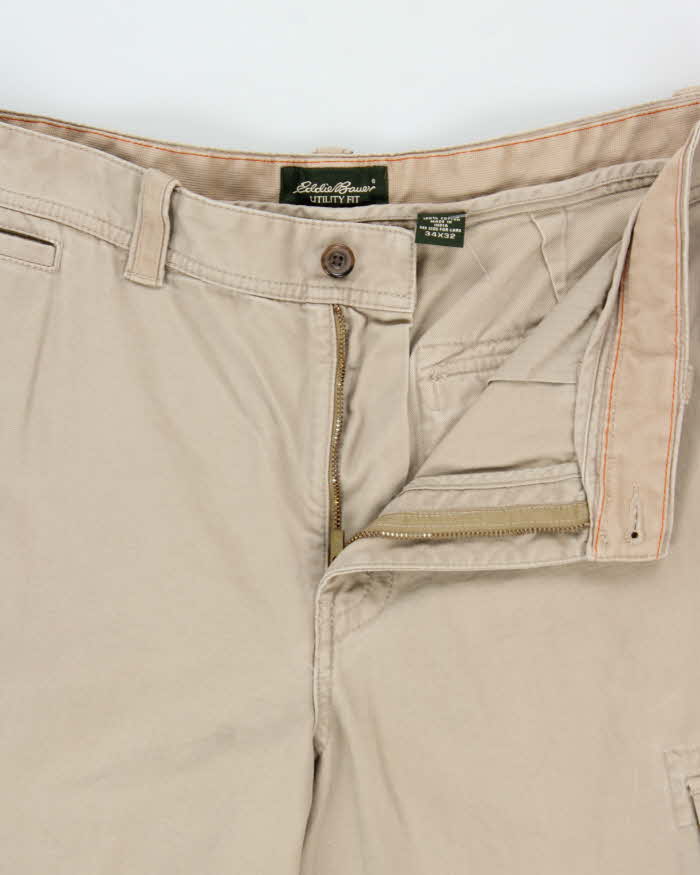 Vintage Eddie Bauer Khaki Utility Fit Heavyweight Wide Leg Workwear Trousers - W34 L32