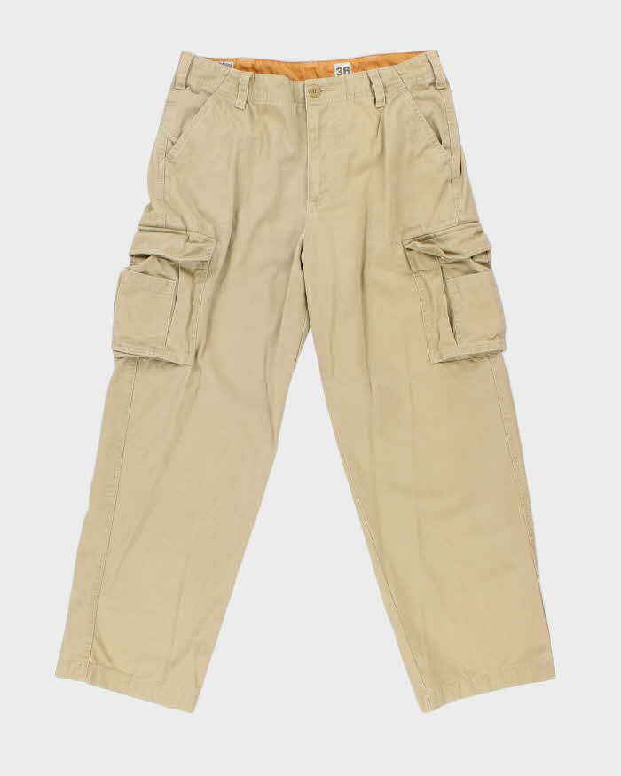 Vintage Y2K 00s Timberland Khaki Heavyweight Canvas Wide Leg Cargo Trousers - W36 L30