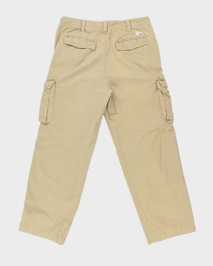 Vintage Y2K 00s Timberland Khaki Heavyweight Canvas Wide Leg Cargo Trousers - W36 L30