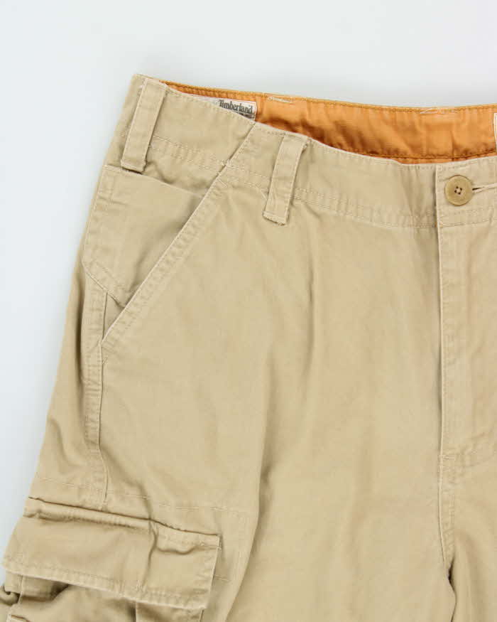 Vintage Y2K 00s Timberland Khaki Heavyweight Canvas Wide Leg Cargo Trousers - W36 L30