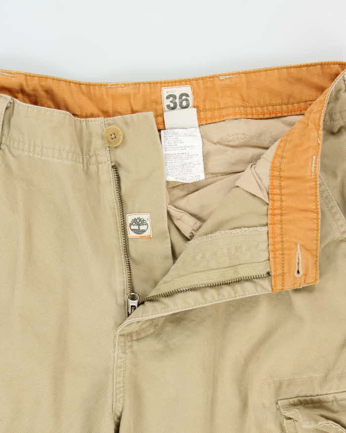 Vintage Y2K 00s Timberland Khaki Heavyweight Canvas Wide Leg Cargo Trousers - W36 L30