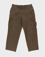 Vintage Y2K 00s Eddie Bauer Khaki Heavyweight Canvas Utility Fit Wide Leg Cargo Trousers - W38 L32