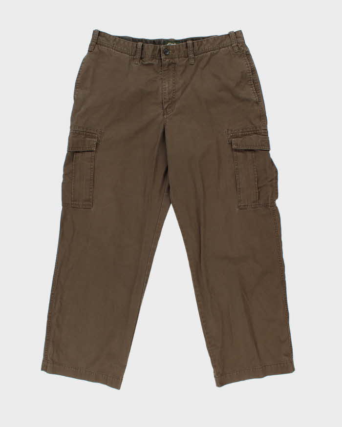 Vintage Y2K 00s Eddie Bauer Khaki Heavyweight Canvas Utility Fit Wide Leg Cargo Trousers - W38 L32