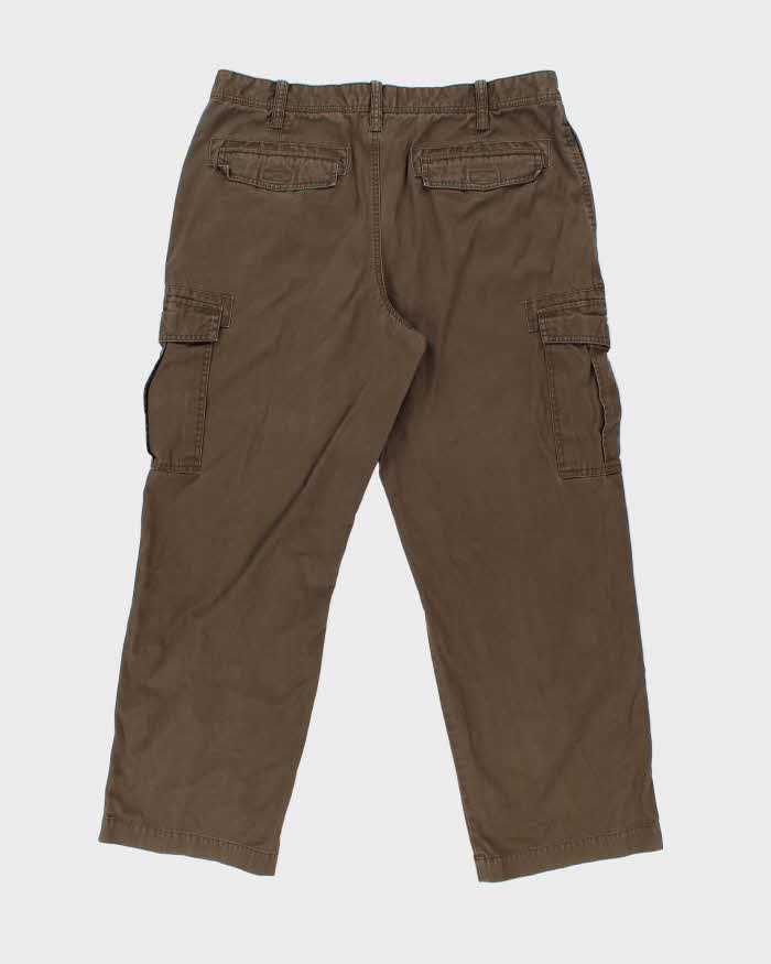 Vintage Y2K 00s Eddie Bauer Khaki Heavyweight Canvas Utility Fit Wide Leg Cargo Trousers - W38 L32