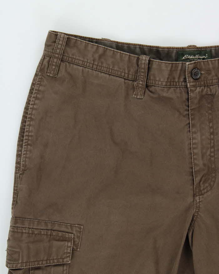 Vintage Y2K 00s Eddie Bauer Khaki Heavyweight Canvas Utility Fit Wide Leg Cargo Trousers - W38 L32