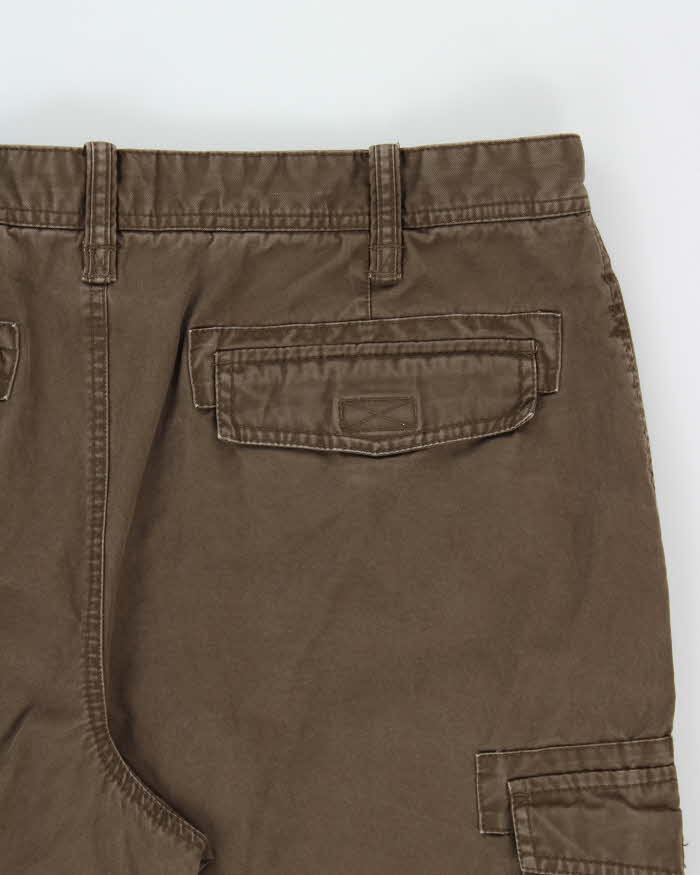 Vintage Y2K 00s Eddie Bauer Khaki Heavyweight Canvas Utility Fit Wide Leg Cargo Trousers - W38 L32