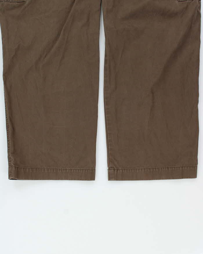 Vintage Y2K 00s Eddie Bauer Khaki Heavyweight Canvas Utility Fit Wide Leg Cargo Trousers - W38 L32