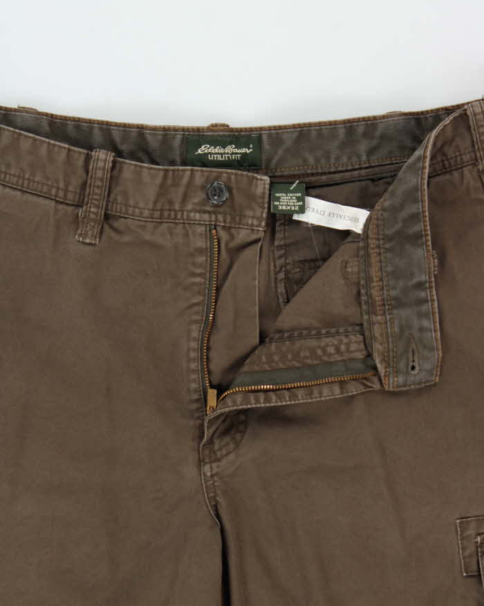 Vintage Y2K 00s Eddie Bauer Khaki Heavyweight Canvas Utility Fit Wide Leg Cargo Trousers - W38 L32