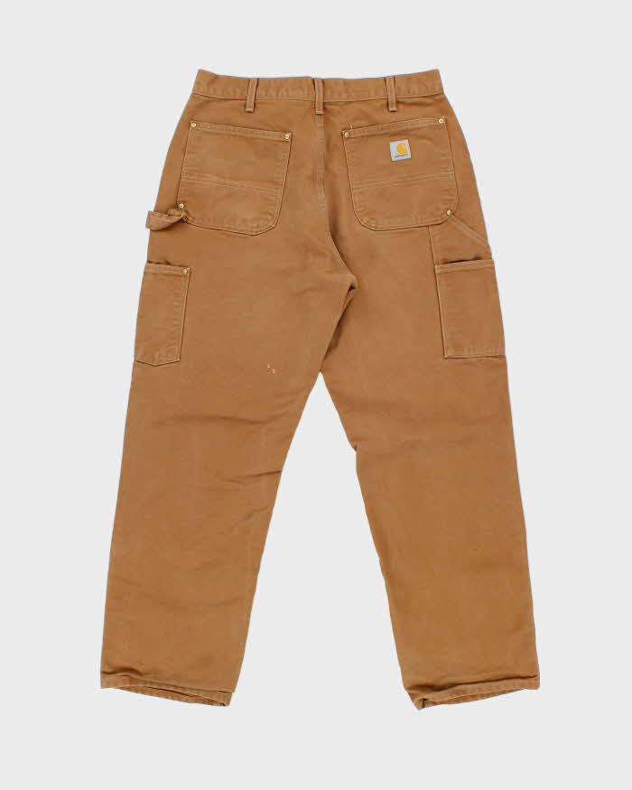Vintage Carhartt B01 BRN Made In USA Firm Duck Double-Front Loose Fit Carpenter Trousers - W34 L30