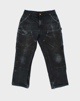 Vintage Carhartt B01 BLK Made In USA Firm Duck Double-Front Distressed Loose Original Fit Carpenter Trousers - W34 L29