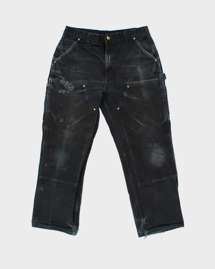 Vintage Carhartt B01 BLK Made In USA Firm Duck Double-Front Distressed Loose Original Fit Carpenter Trousers - W34 L29