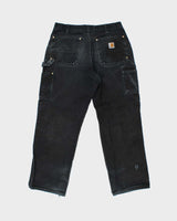 Vintage Carhartt B01 BLK Made In USA Firm Duck Double-Front Distressed Loose Original Fit Carpenter Trousers - W34 L29