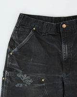 Vintage Carhartt B01 BLK Made In USA Firm Duck Double-Front Distressed Loose Original Fit Carpenter Trousers - W34 L29