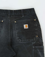 Vintage Carhartt B01 BLK Made In USA Firm Duck Double-Front Distressed Loose Original Fit Carpenter Trousers - W34 L29