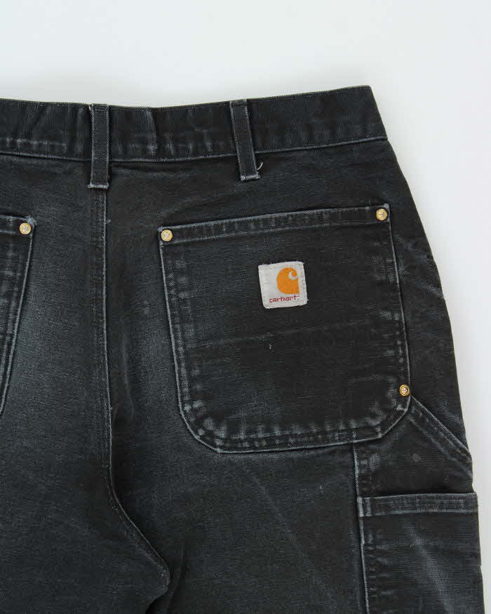 Vintage Carhartt B01 BLK Made In USA Firm Duck Double-Front Distressed Loose Original Fit Carpenter Trousers - W34 L29