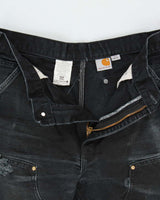 Vintage Carhartt B01 BLK Made In USA Firm Duck Double-Front Distressed Loose Original Fit Carpenter Trousers - W34 L29