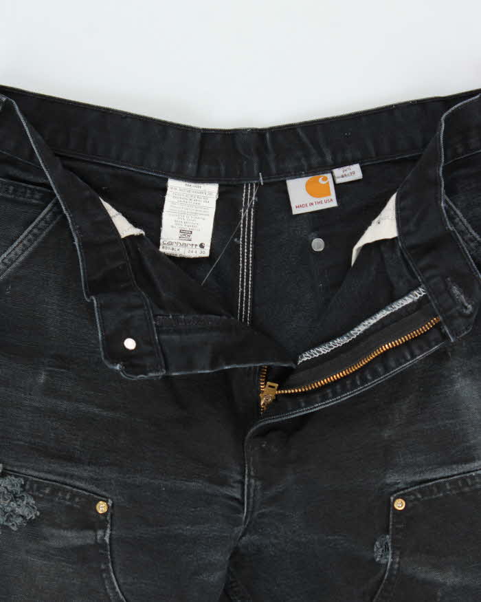 Vintage Carhartt B01 BLK Made In USA Firm Duck Double-Front Distressed Loose Original Fit Carpenter Trousers - W34 L29