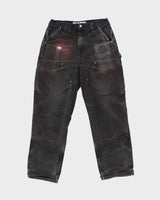 Vintage Carhartt B01 BLK Made In USA Firm Duck Double-Front Distressed Loose Fit Carpenter Trousers - W32 L30
