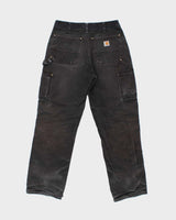 Vintage Carhartt B01 BLK Made In USA Firm Duck Double-Front Distressed Loose Fit Carpenter Trousers - W32 L30