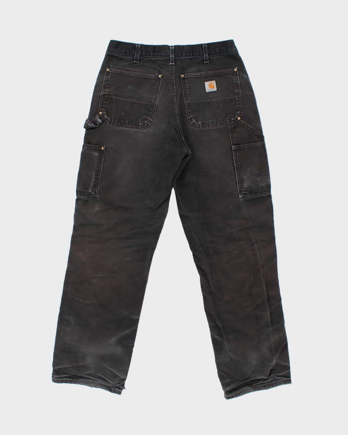 Vintage Carhartt B01 BLK Made In USA Firm Duck Double-Front Distressed Loose Fit Carpenter Trousers - W32 L30