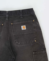 Vintage Carhartt B01 BLK Made In USA Firm Duck Double-Front Distressed Loose Fit Carpenter Trousers - W32 L30