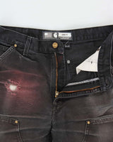 Vintage Carhartt B01 BLK Made In USA Firm Duck Double-Front Distressed Loose Fit Carpenter Trousers - W32 L30