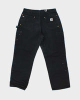 Vintage Carhartt B01 BLK Made In USA Firm Duck Double-Front Distressed Loose Original Fit Carpenter Trousers - W36 L30