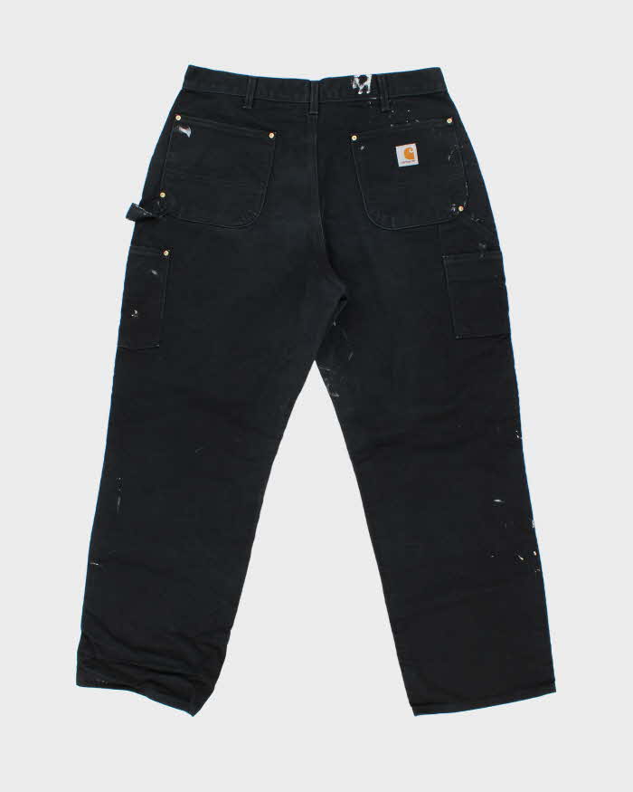 Vintage Carhartt B01 BLK Made In USA Firm Duck Double-Front Distressed Loose Original Fit Carpenter Trousers - W36 L30