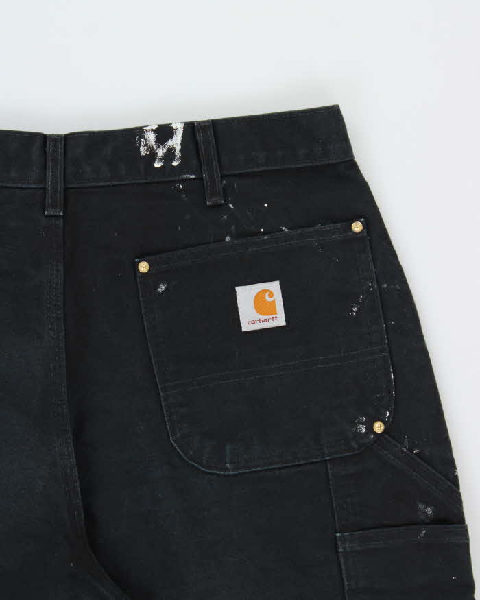 Vintage Carhartt B01 BLK Made In USA Firm Duck Double-Front Distressed Loose Original Fit Carpenter Trousers - W36 L30
