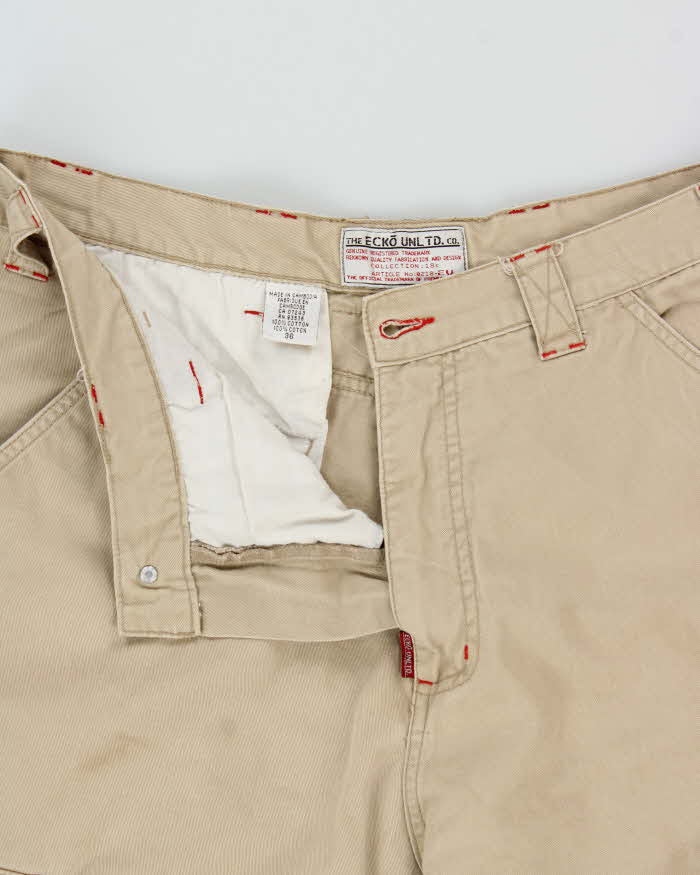 Vintage Y2K 00s Ecko UNLTD Khaki Heavyweight Canvas Wide Leg Cargo Trousers - W36 L26