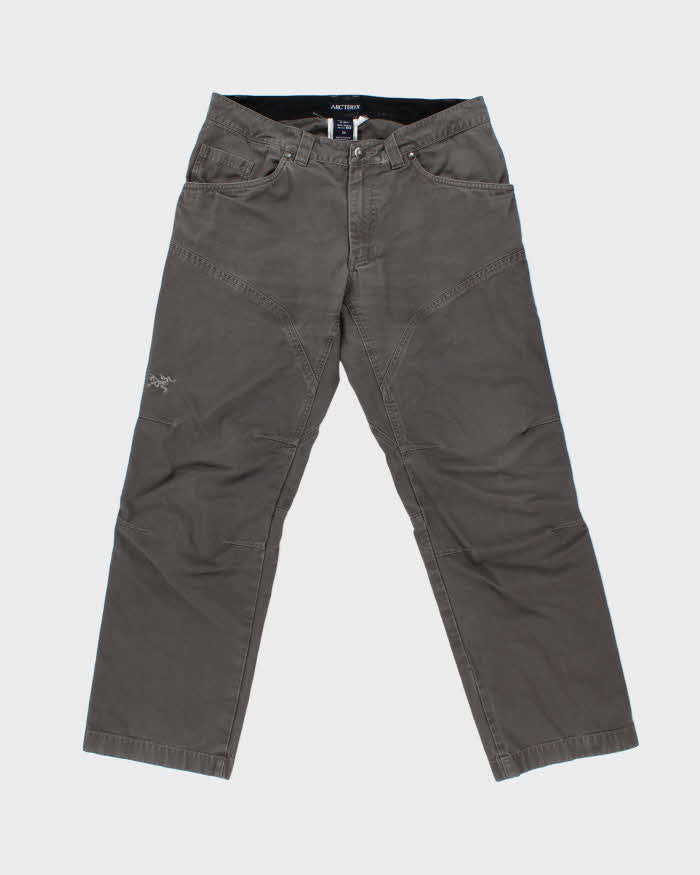 Vintage Y2K 00s Arc'teryx Khaki Grey Low Rise Cotton Canvas Relaxed Straight Leg Climbing Trousers - W34 L31