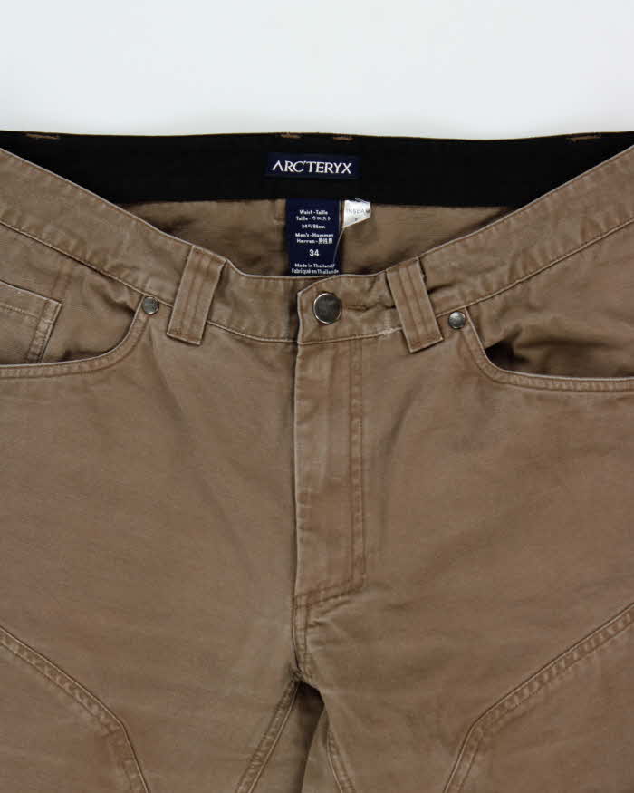 Vintage Y2K 00s Arc'teryx Brown Low Rise Cotton Canvas Relaxed Straight Leg Climbing Trousers - W34 L30