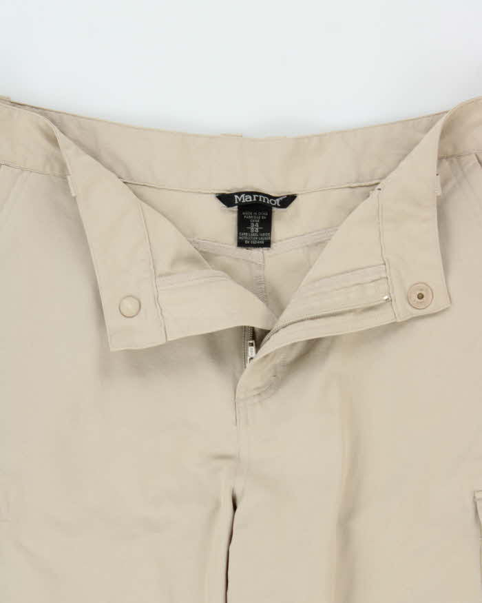 Vintage Y2K 00s Marmot Khaki Soft Shell Convertible Wide Leg Technical Outdoor Trousers - W34 L30