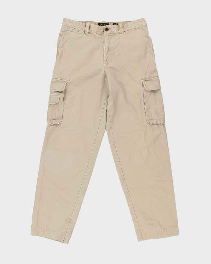 Vintage Y2K 00s Eddie Bauer Khaki Heavyweight Canvas Relaxed Utility Fit Cargo Trousers - W33 L34