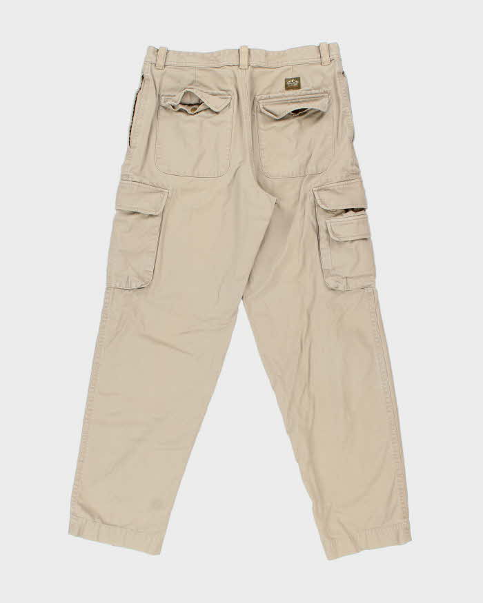 Vintage Y2K 00s Eddie Bauer Khaki Heavyweight Canvas Relaxed Utility Fit Cargo Trousers - W33 L34