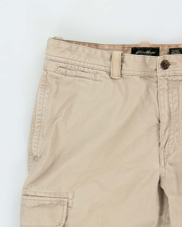 Vintage Y2K 00s Eddie Bauer Khaki Heavyweight Canvas Relaxed Utility Fit Cargo Trousers - W33 L34