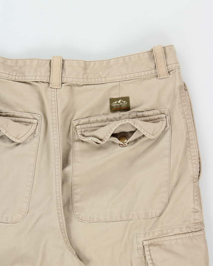 Vintage Y2K 00s Eddie Bauer Khaki Heavyweight Canvas Relaxed Utility Fit Cargo Trousers - W33 L34