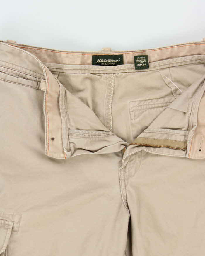 Vintage Y2K 00s Eddie Bauer Khaki Heavyweight Canvas Relaxed Utility Fit Cargo Trousers - W33 L34