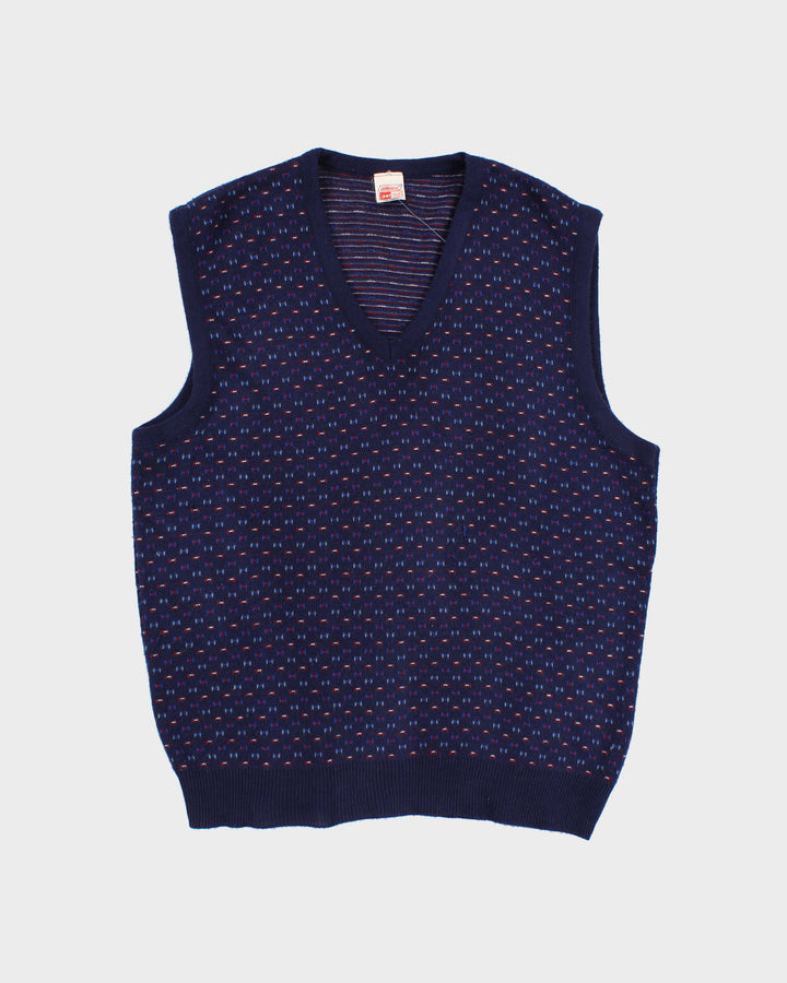 Mens Navy Blue Knit Pattern Vest - M