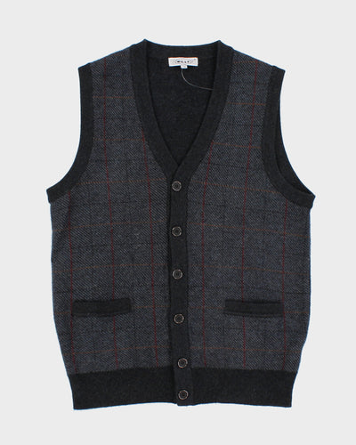 Mens Grey Plaid Button Up Knit Country Vest - M