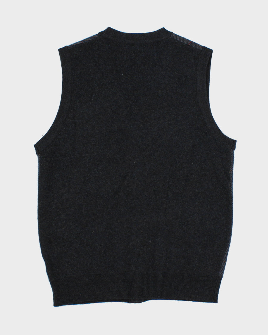 Mens Grey Plaid Button Up Knit Country Vest - M