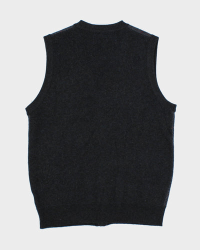 Mens Grey Plaid Button Up Knit Country Vest - M