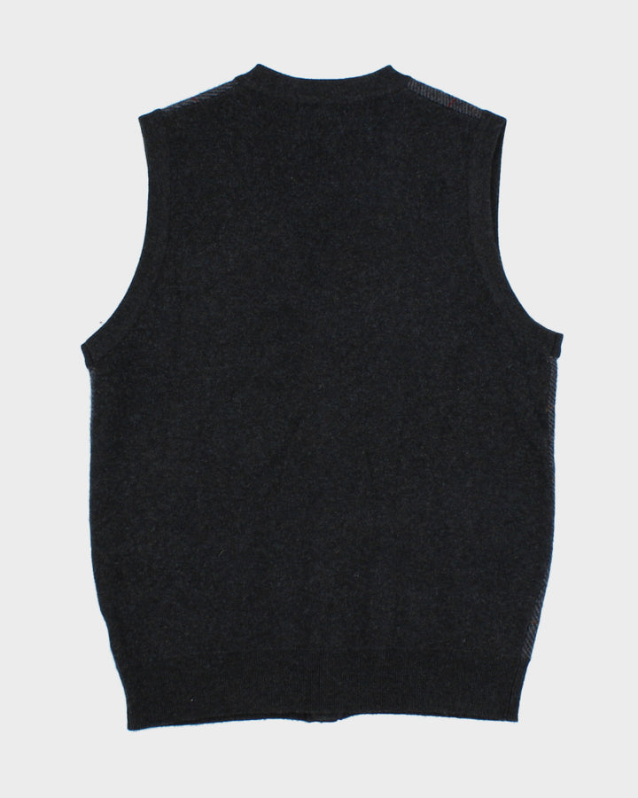 Mens Grey Plaid Button Up Knit Country Vest - M