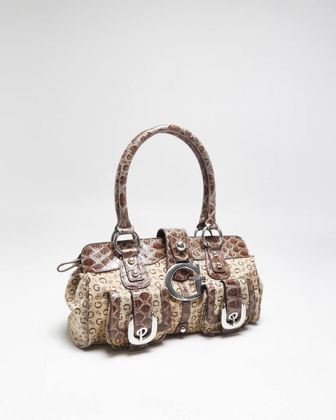 Vintage Y2k 2000s Guess Monogram Faux Croc Handbag – Rokit