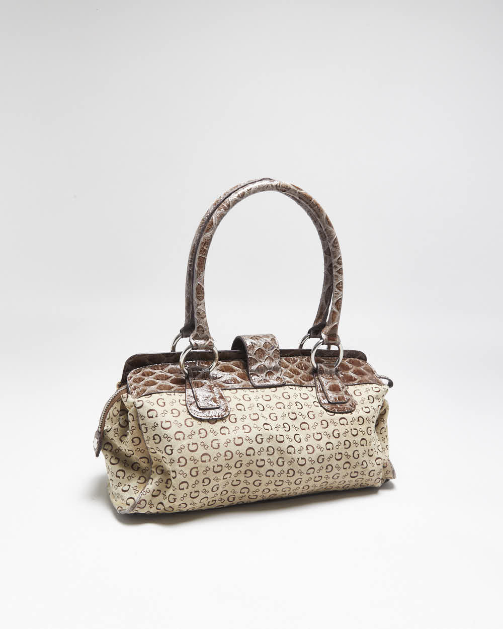 バッグ 00s leather handbag crocodile y2k grunge Vintage Y2k 2000s Guess Monogram Faux Croc Handbag – Rokit