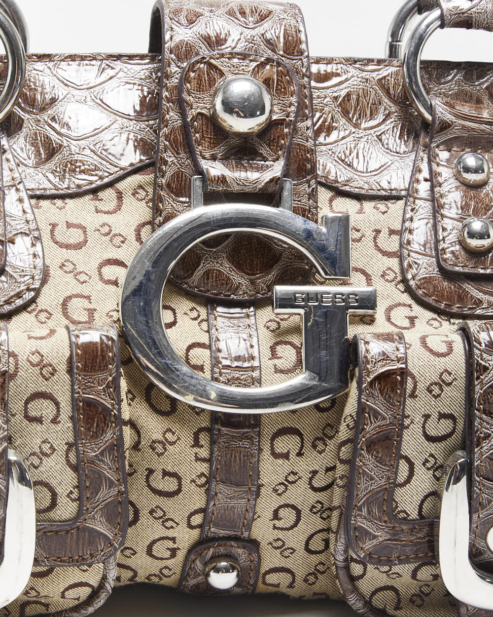 Vintage Y2k 2000s Guess Monogram Faux Croc Handbag – Rokit