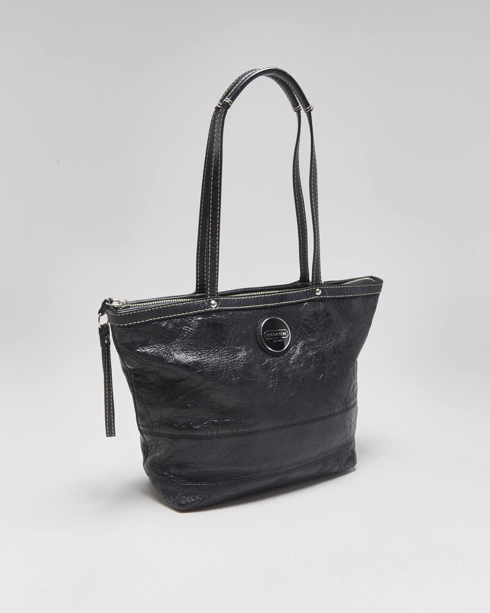 Vintage Y2k 2000s Coach Signature Stitch Patent Leather Tote